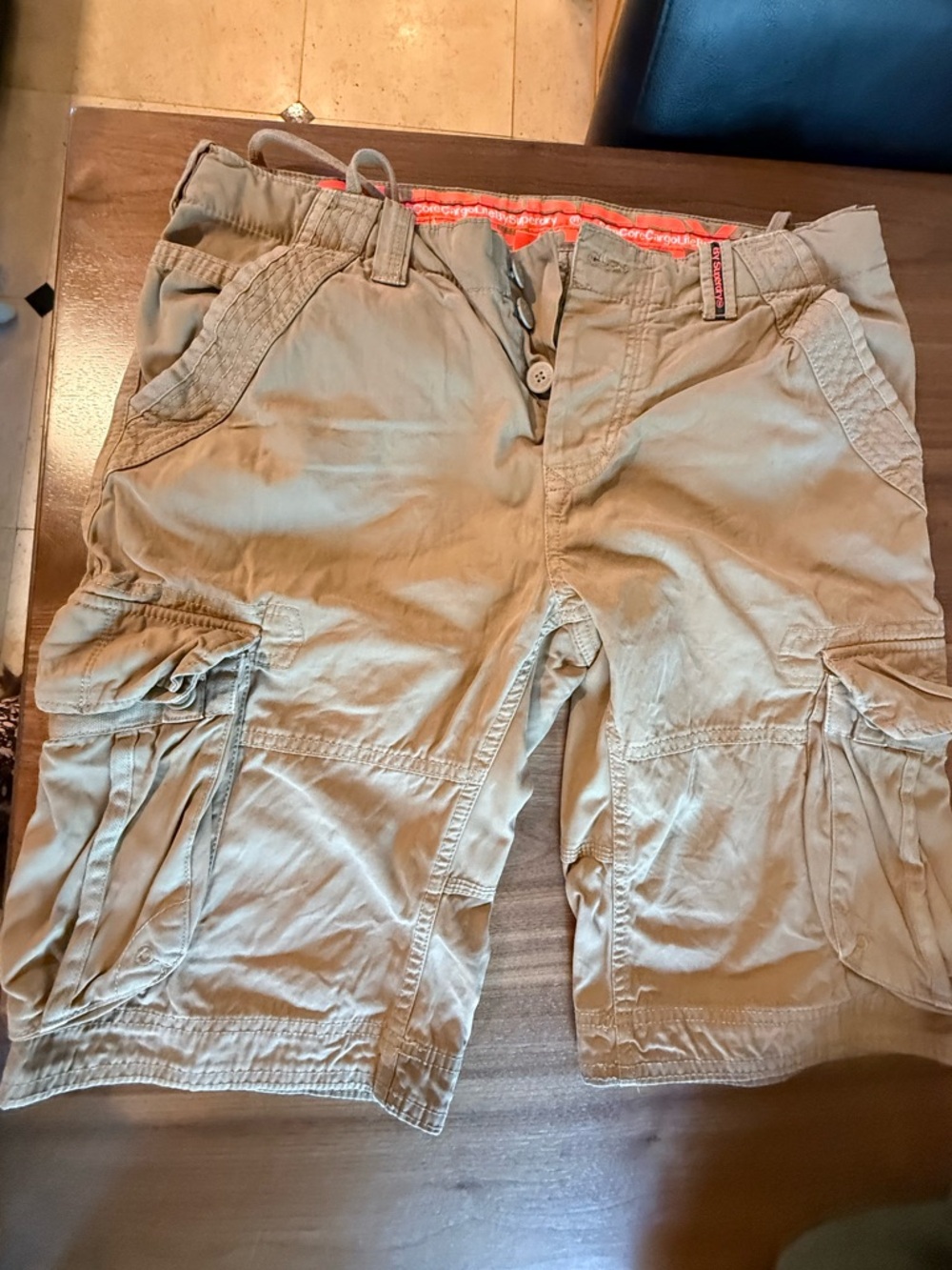 Superdry Men's Cargo Shorts in Khaki with Orange Trim